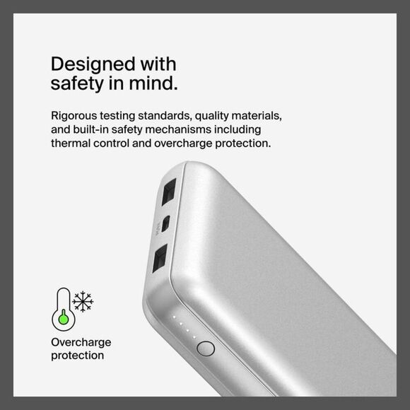 Open Box - Belkin - 20000mAh Power Bank 15W USB-A + USB-C - Sil Silver - Picture 5 of 13